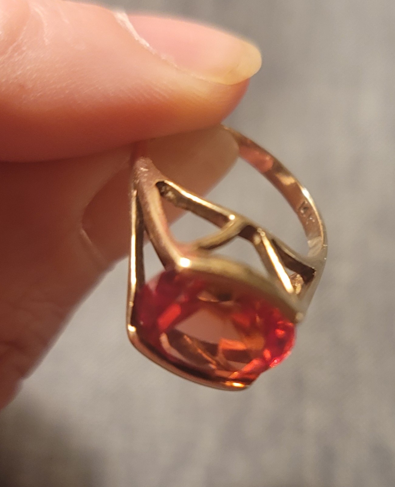 Vintage Mid-Century 14K Vivid Reddish-Orange Sapphire, Approx. 6.00 Carats