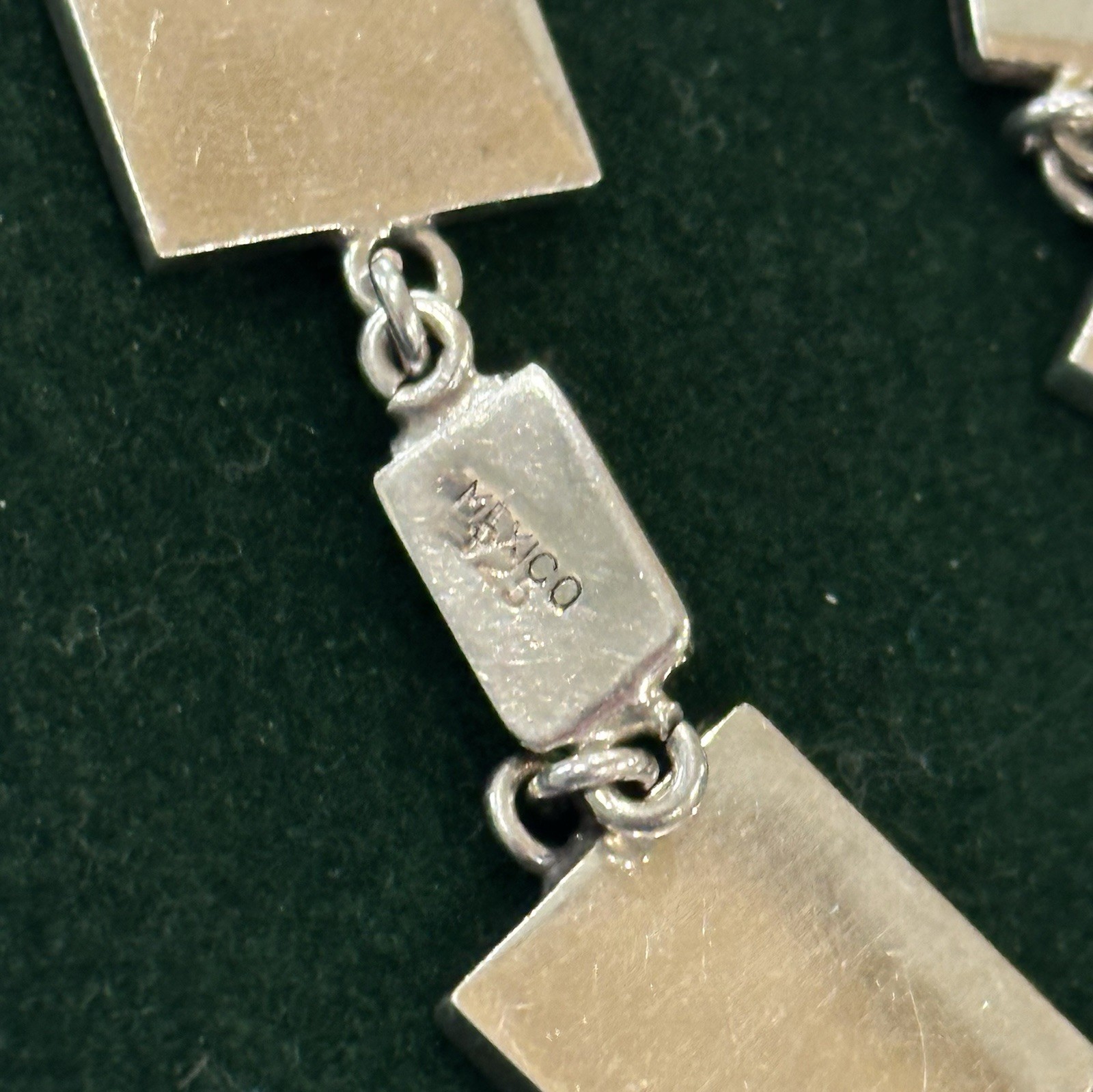 Vintage Mexico .925 Sterling Silver Oxidized Geometric Panel Bracelet: 7.5” 30g.