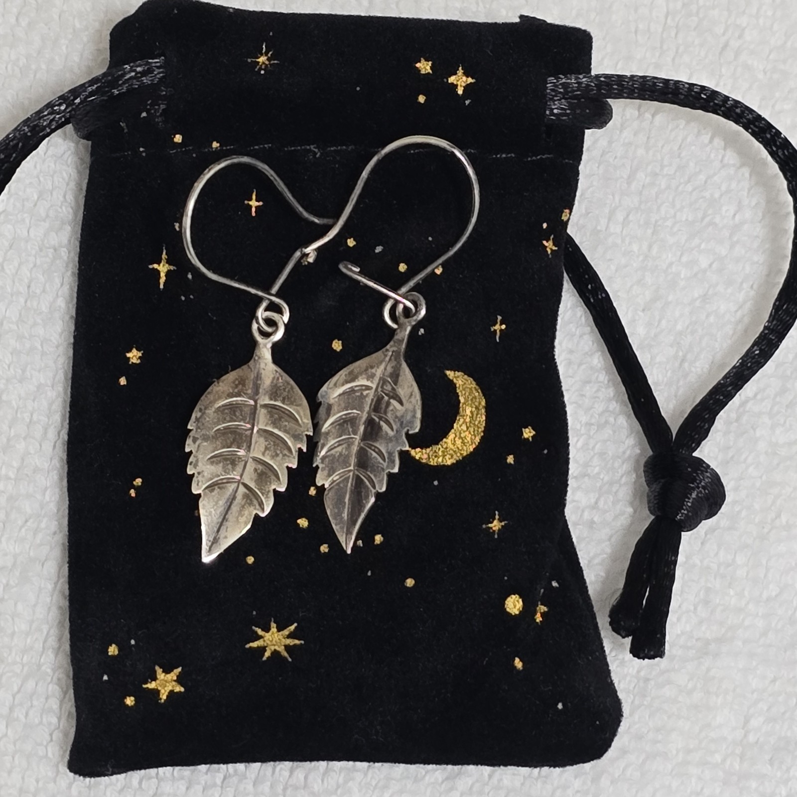 Vintage Sterling Silver Leaf Dangle Earrings 925 Oxidized Nature Botanical