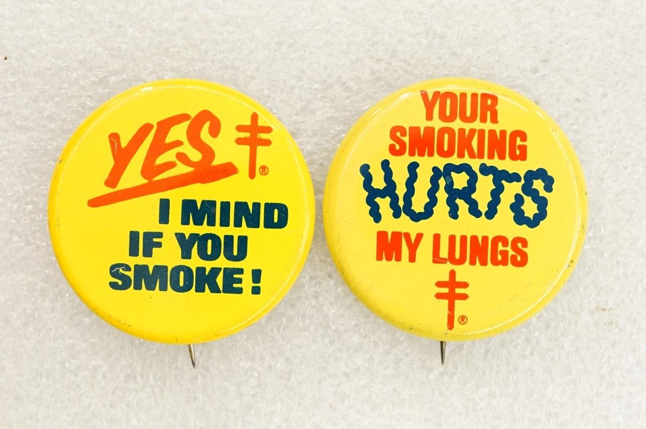 Vintage Pinback Buttons American Lung Association Health Yes I Mind If You Smoke