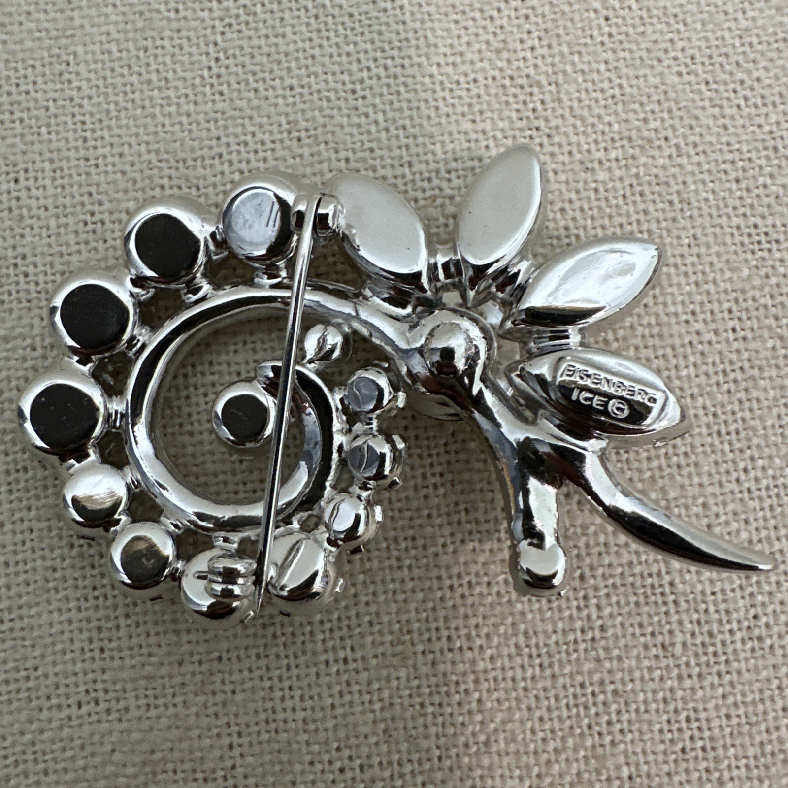 Vintage Eisenberg Ice White Rhinestone Crystal 2.25″ Statement Brooch Pin
