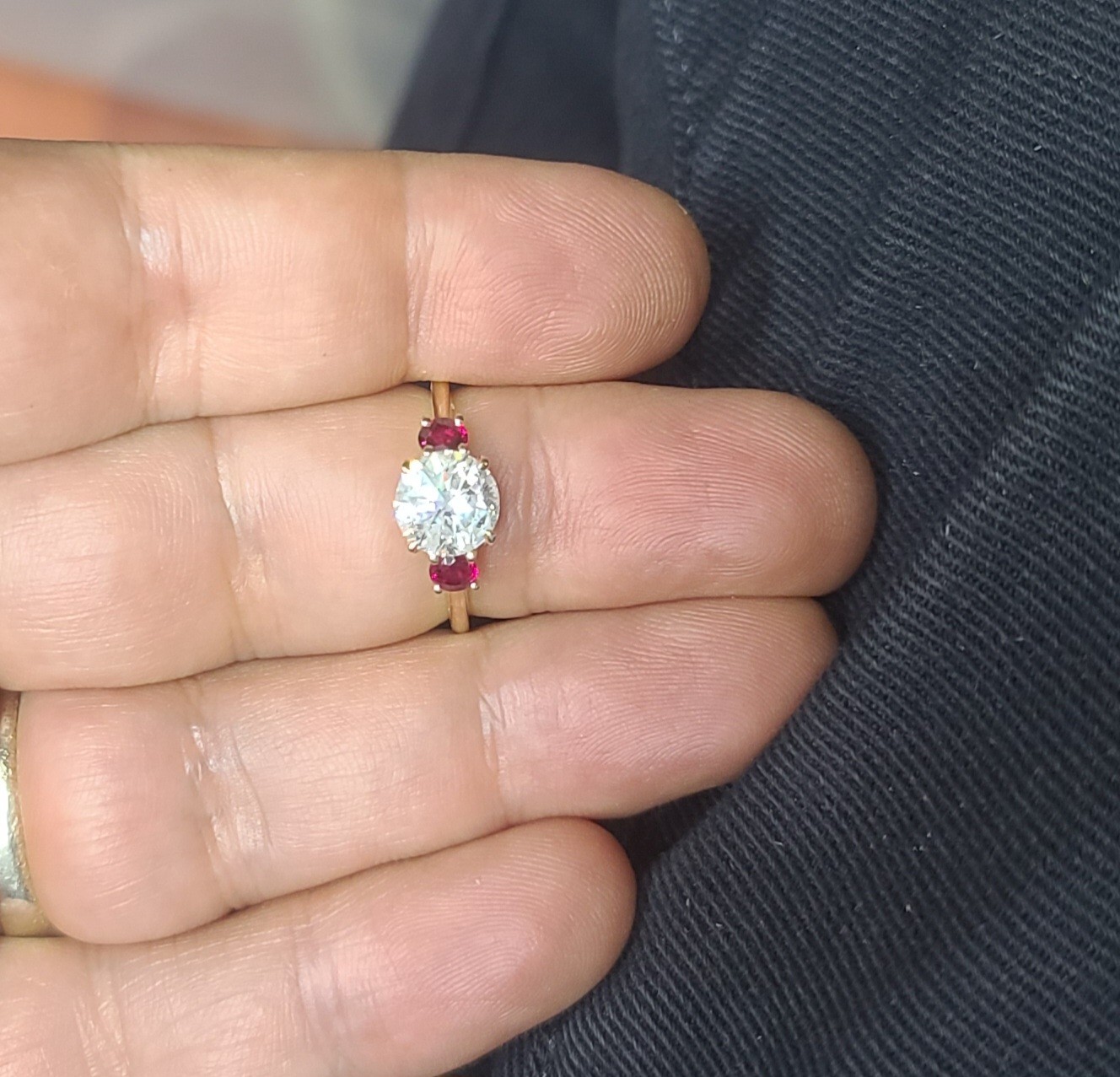 14K Yellow Gold Engagement Three Stone Ring 1.64CT.Natural Round Cut Diamond