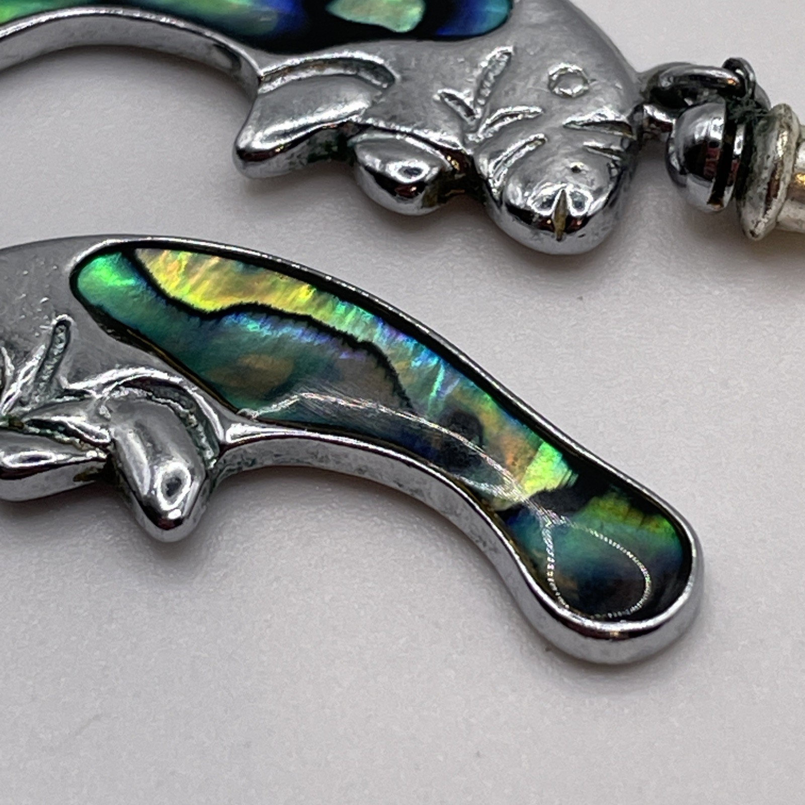 Earrings Animals Manatee Abalone Multicolor Silver Tone Small Metal Jewelry