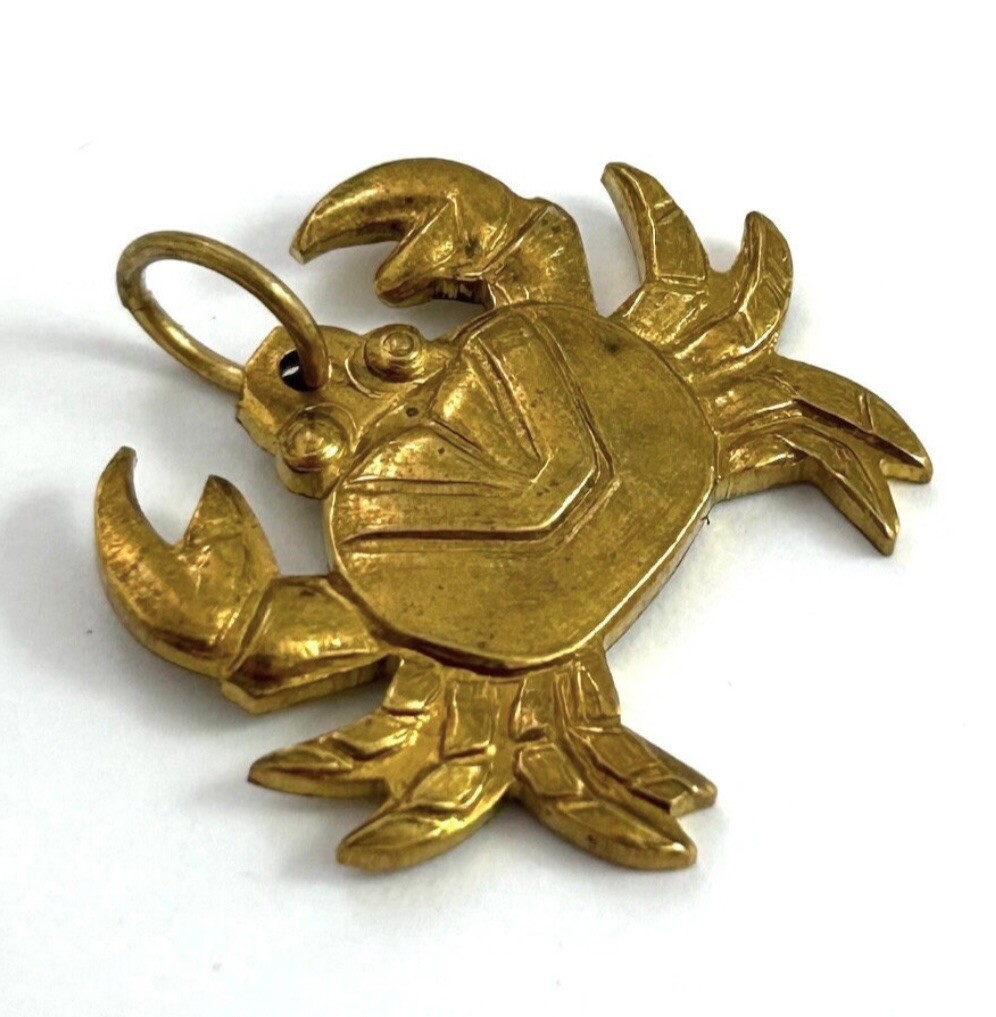 Vintage Crab Charm Pendant Etched Brass Vintage Jewelry Nautical Charm Gift