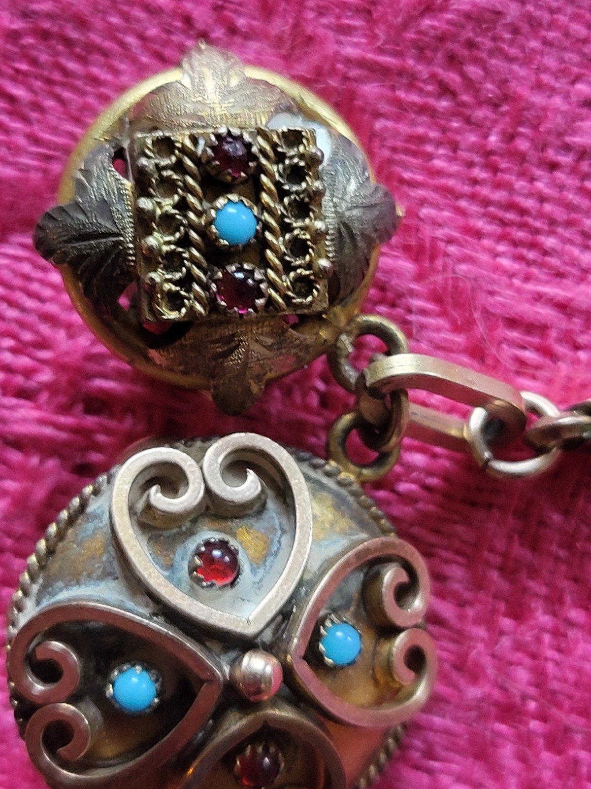 Antique Victorian Gold Filled Book Chain With Etruscan Charms OOAK