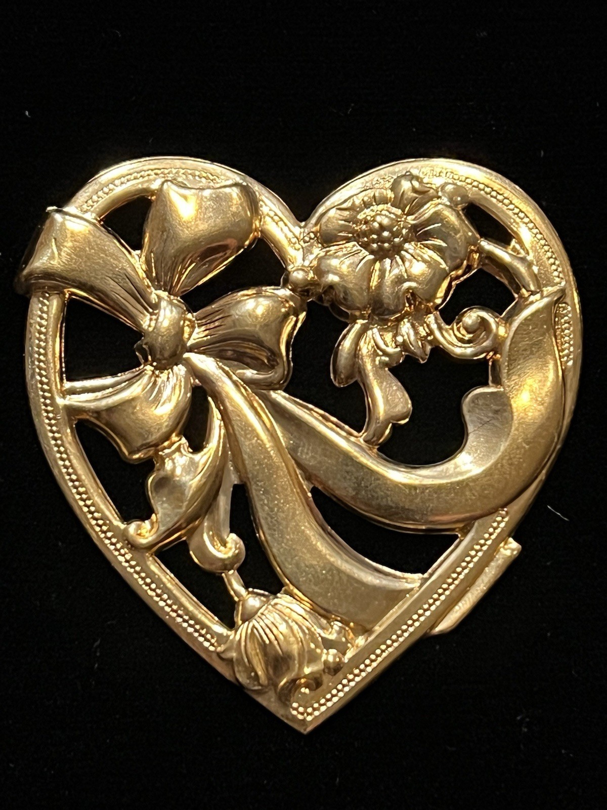 Large Heart Vintage Gold Plated Brass Stamping for Jewelry Design 22K Gold Plate