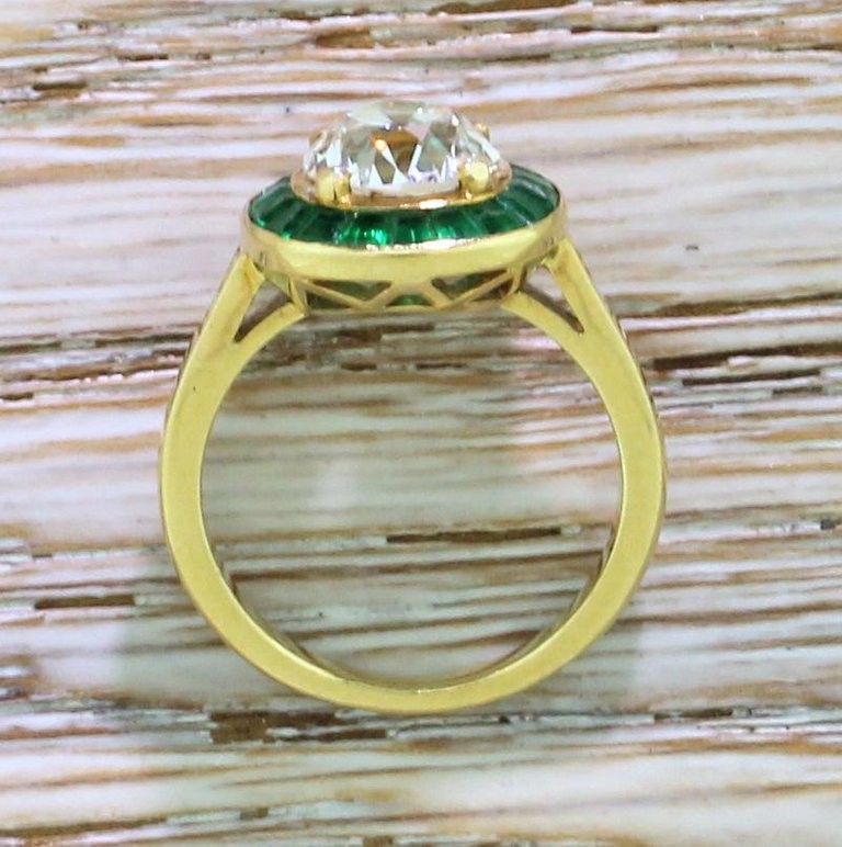 Round 2.54CT Lab Created Diamond Vintage Emerald Halo Ring 14K Yellow Gold Over