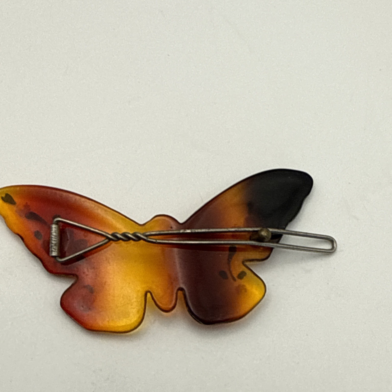 Vintage Rhinestone Celluloid Acetate 3-D Flower Pin And Butterfly Hair Clip