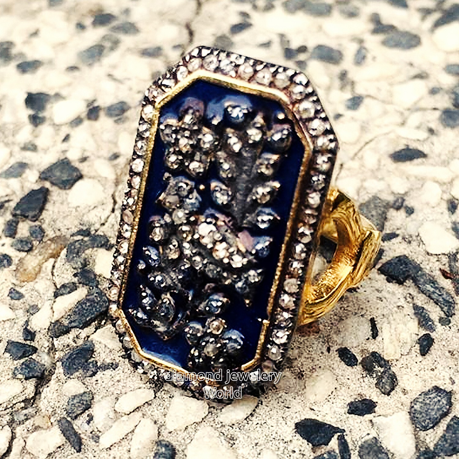2.30ctw Genuine Old Mine Rose Cut Diamond Enamel Victorian Silver Ring Jewelry