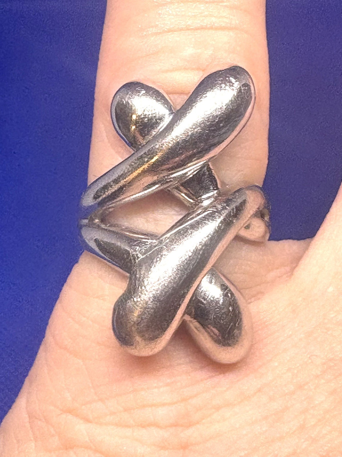 X05 Sculpture Double Criss Cross Modernist 925 Sterling Silver Ring 8g Size 8.5