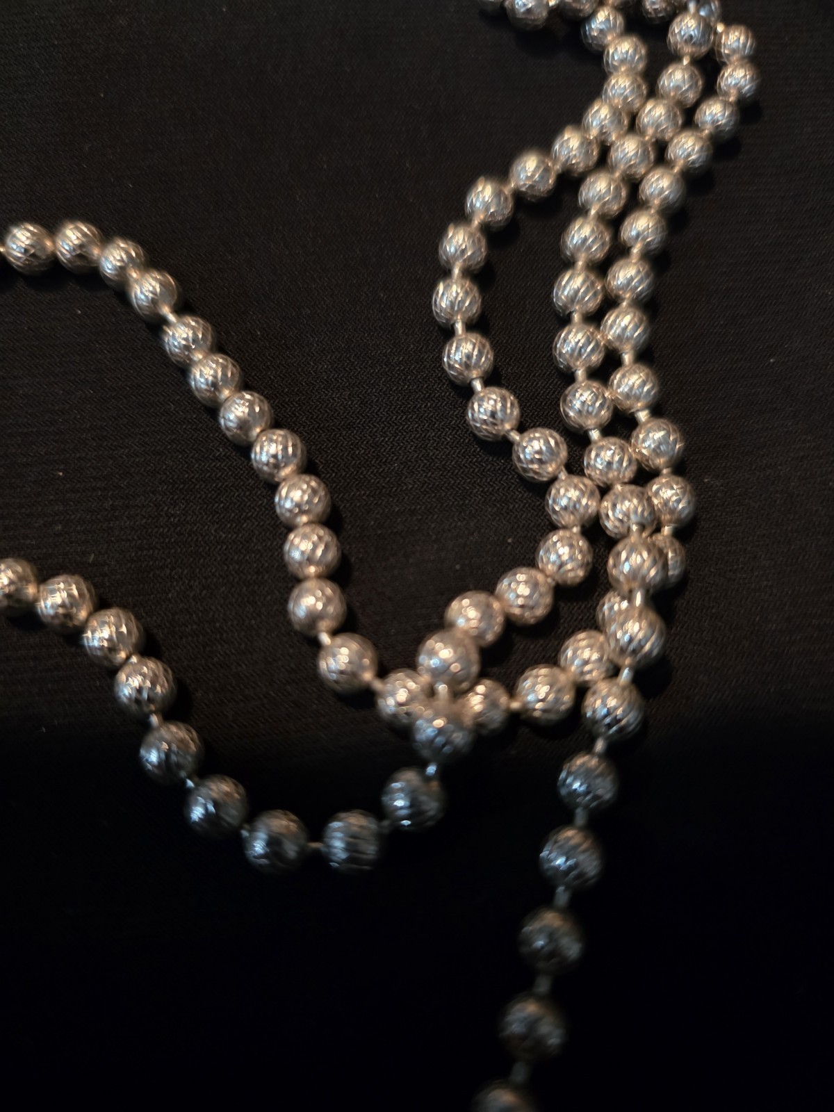 Vintage Crown Trifari Silver Cut Metal bead Necklace