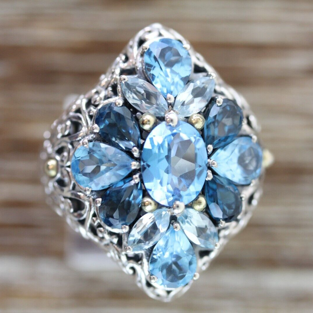 ROBERT MANSE 18K GOLD BLUE TOPAZ STERLING SILVER 925 RING SZ 10 DESIGNER LUXURY