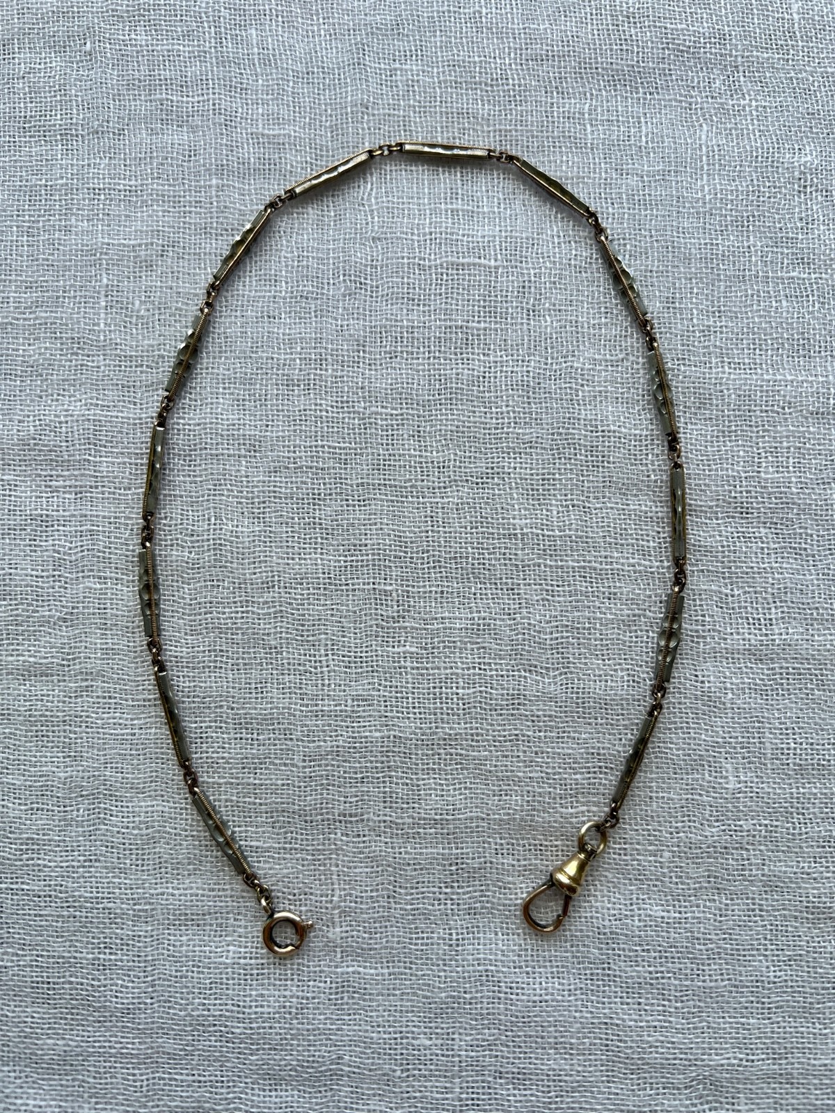 Art Deco 12K Gold Filled Two Tone Bar Link Watch Chain 14″ Swivel Dog Clip
