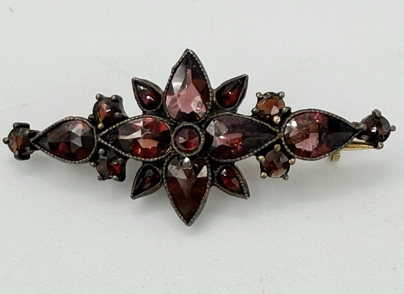 Antique Bohemian Garnet Flower Pin Brooch Victorian Rose Cut