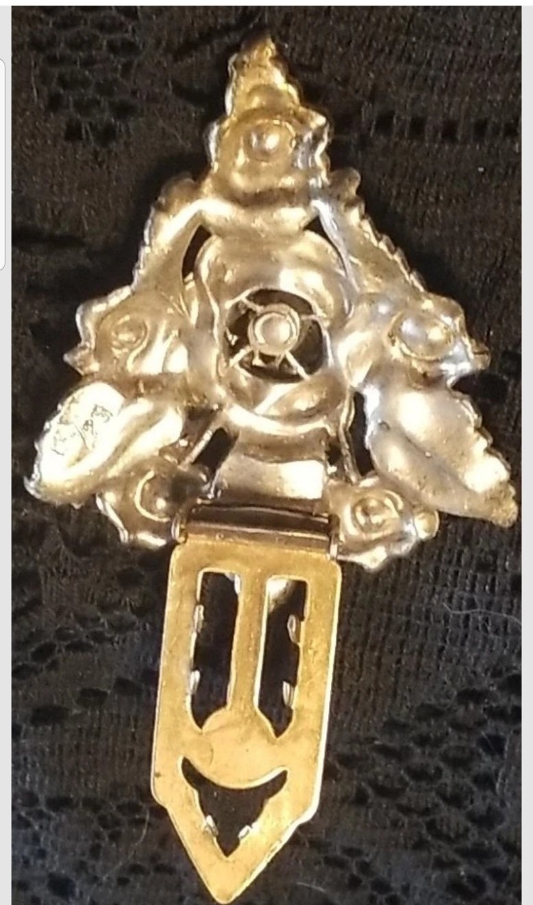 Little Nemo Antique Dress Clip, 3 Inch Signed, LN/25, Pink Rhinestones & Silver