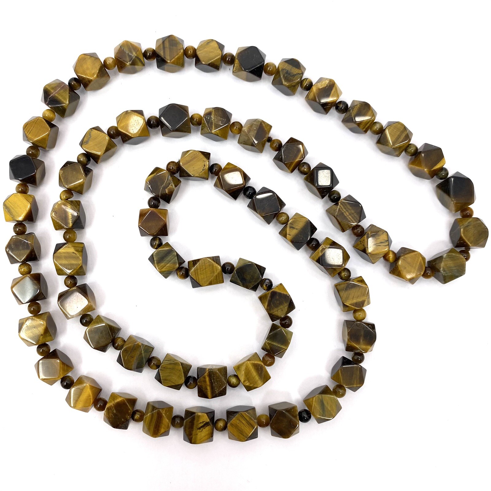 Vintage NATURAL Golden Brown TIGER EYE Necklace Geometric Cut Cube Beaded