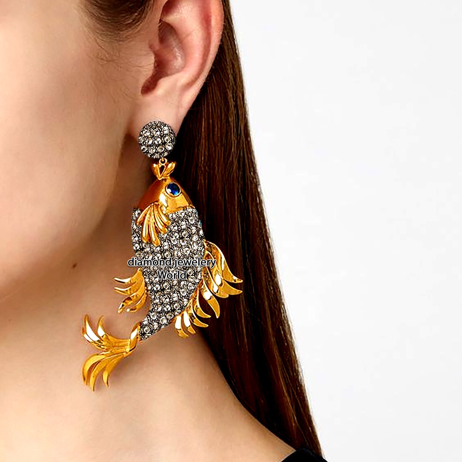 Stunning 2.65ctw Rose Cut Diamond Sapphire Silver Victorian Fish Earring Jewelry