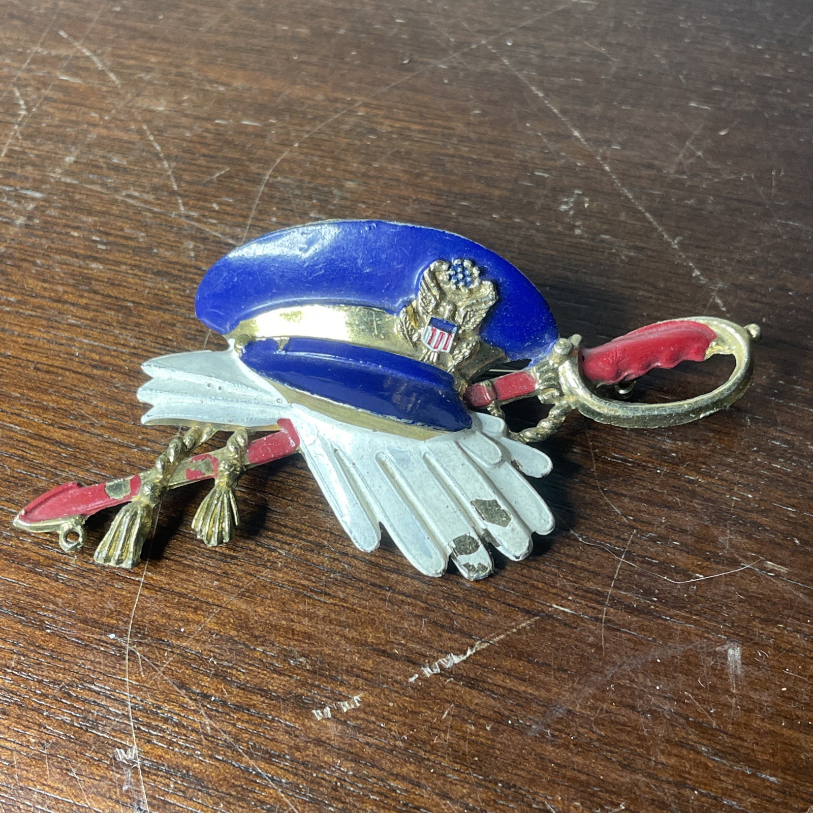 LITTLE NEMO Signed 1940s Pot Metal Figural Military Sweetheart Brooch Pin Ww2