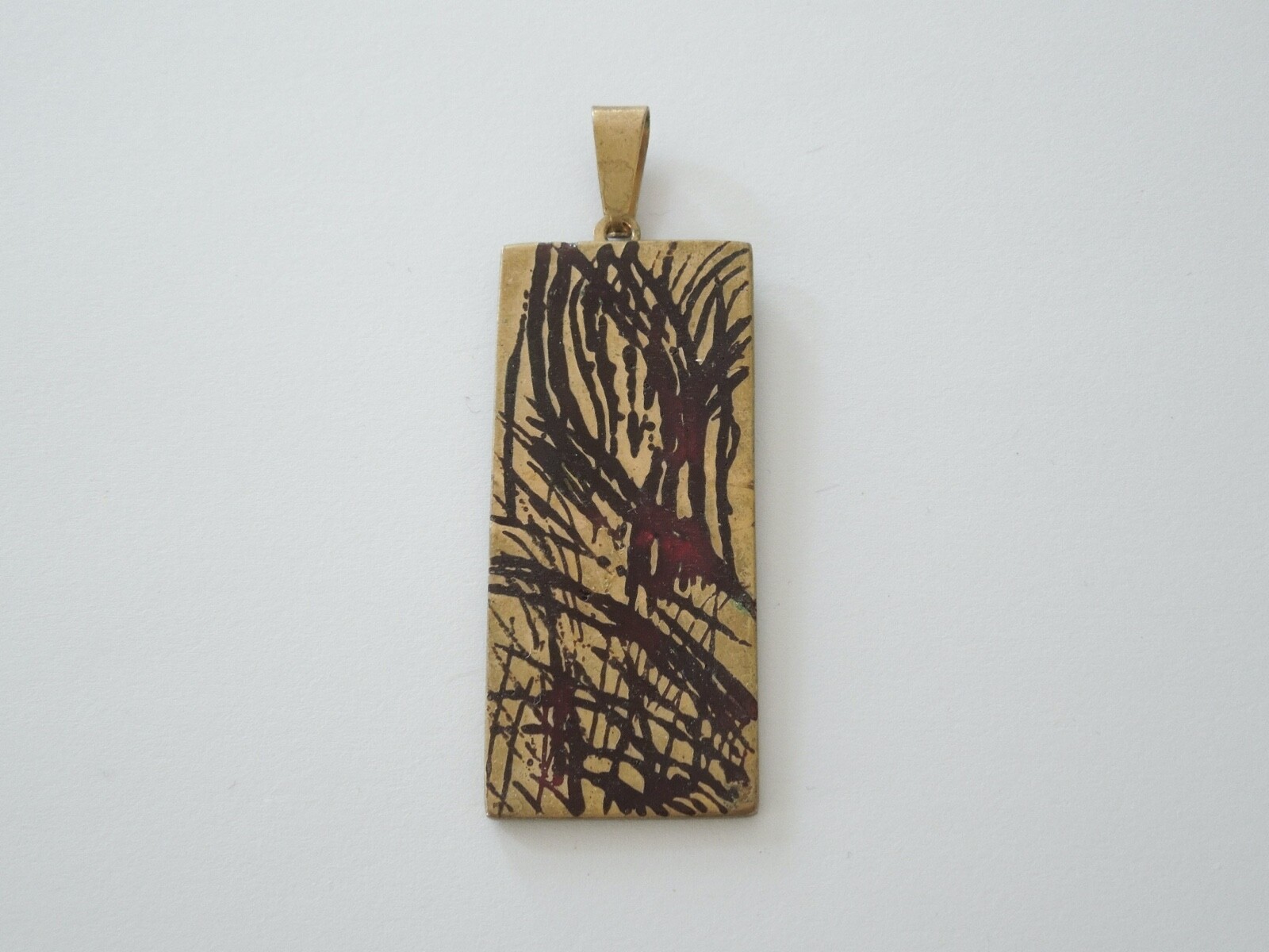 Pendant Brass Copper Enamel Abstract 22.8 G/7.2 X 2.4 Cm