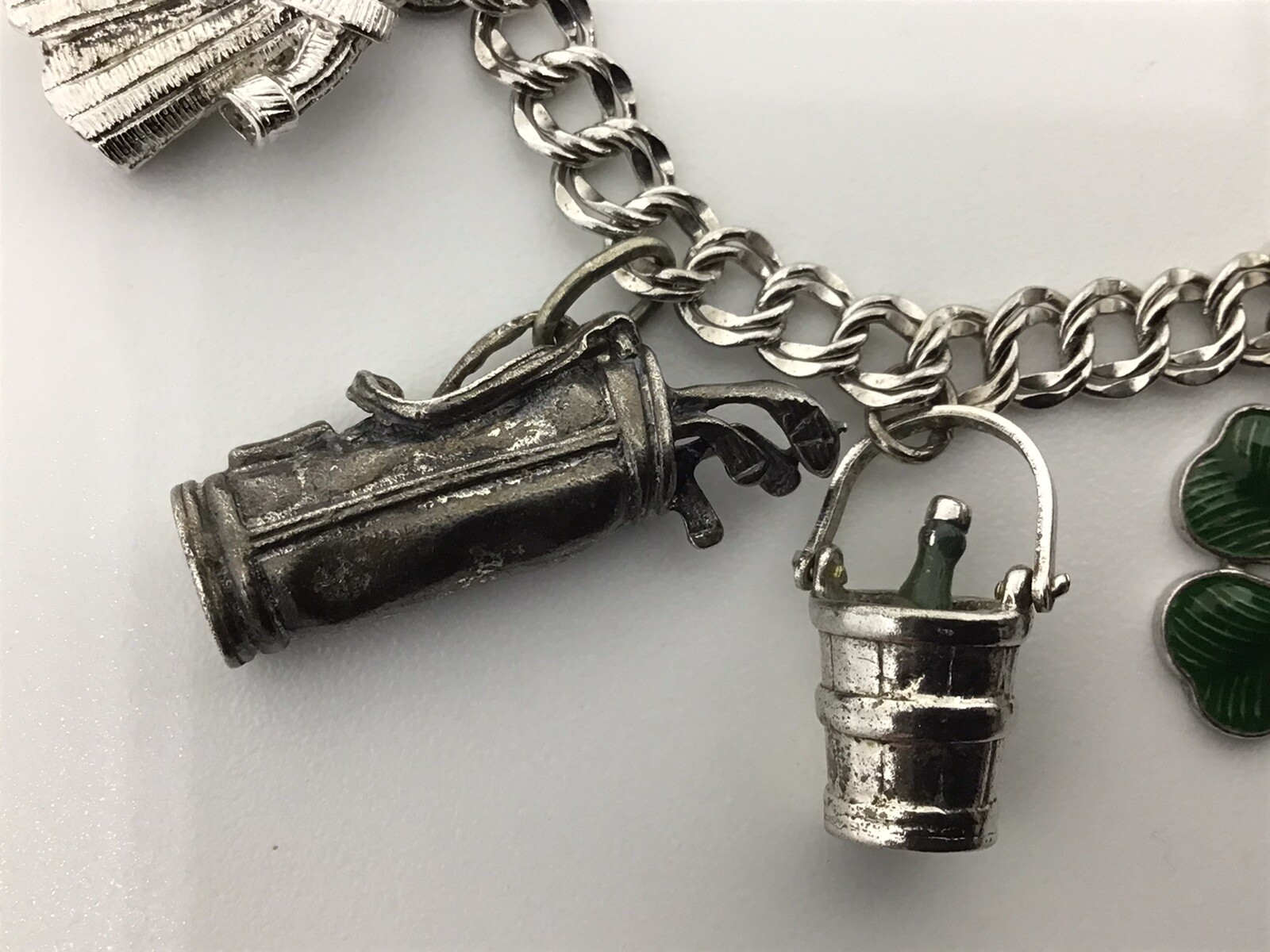 Vtg Sterling Silver 12 Charm Bracelet 7” Love Luck Success Golf Ice Pick 40g