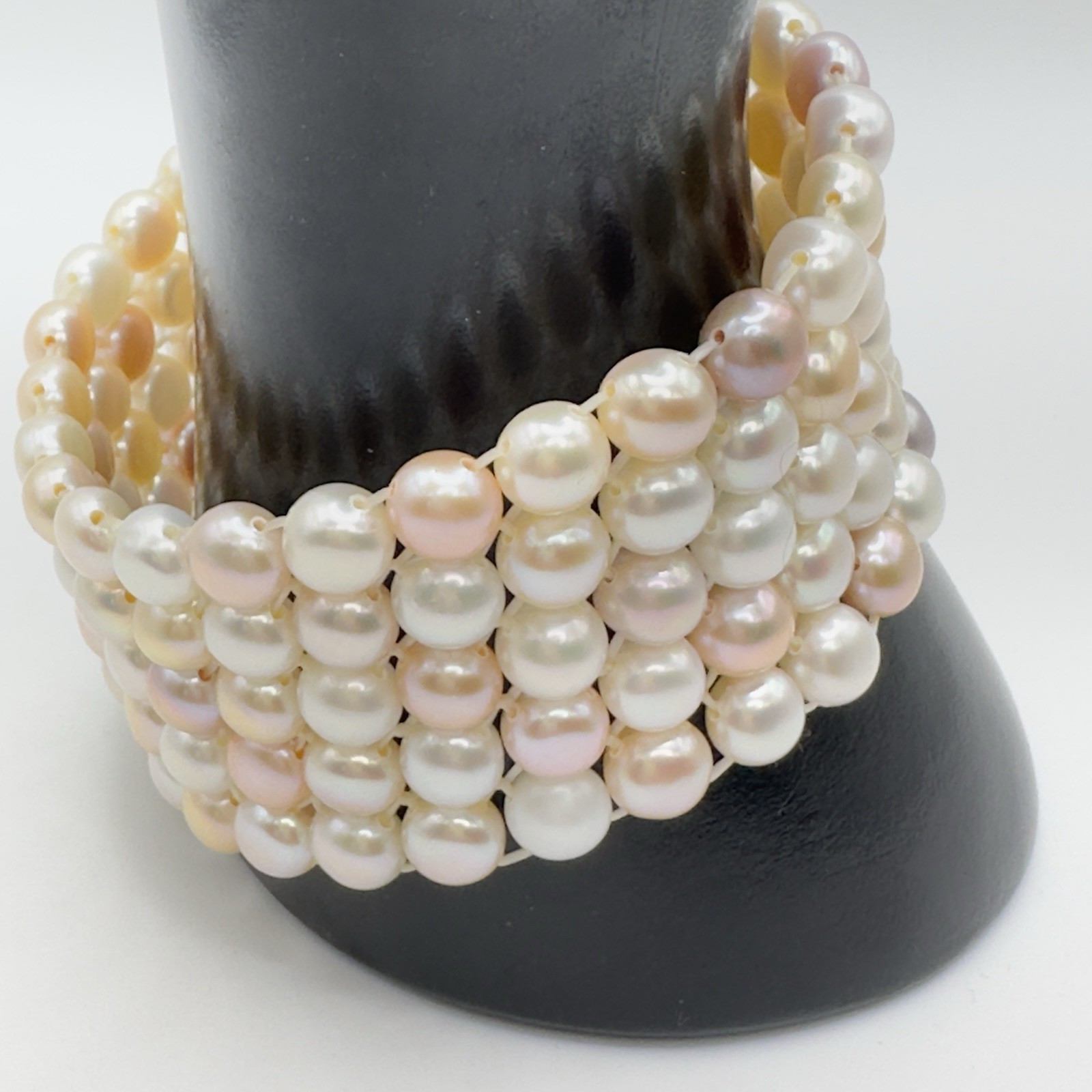 Freshwater Cultured Pearl Bracelet 5 Strand Pink White Lavender Stretch Woven