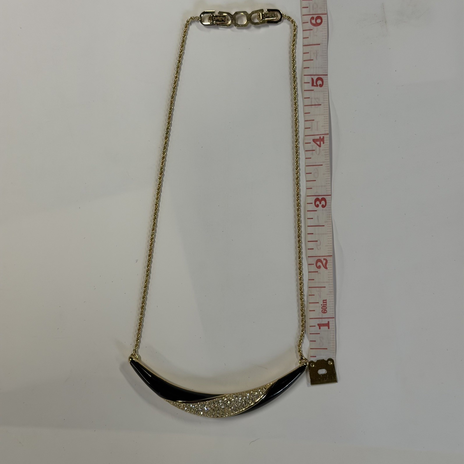 Christian Dior Vintage Necklace Pave Rhinestone Enamel Crescent Gold Plate 16”