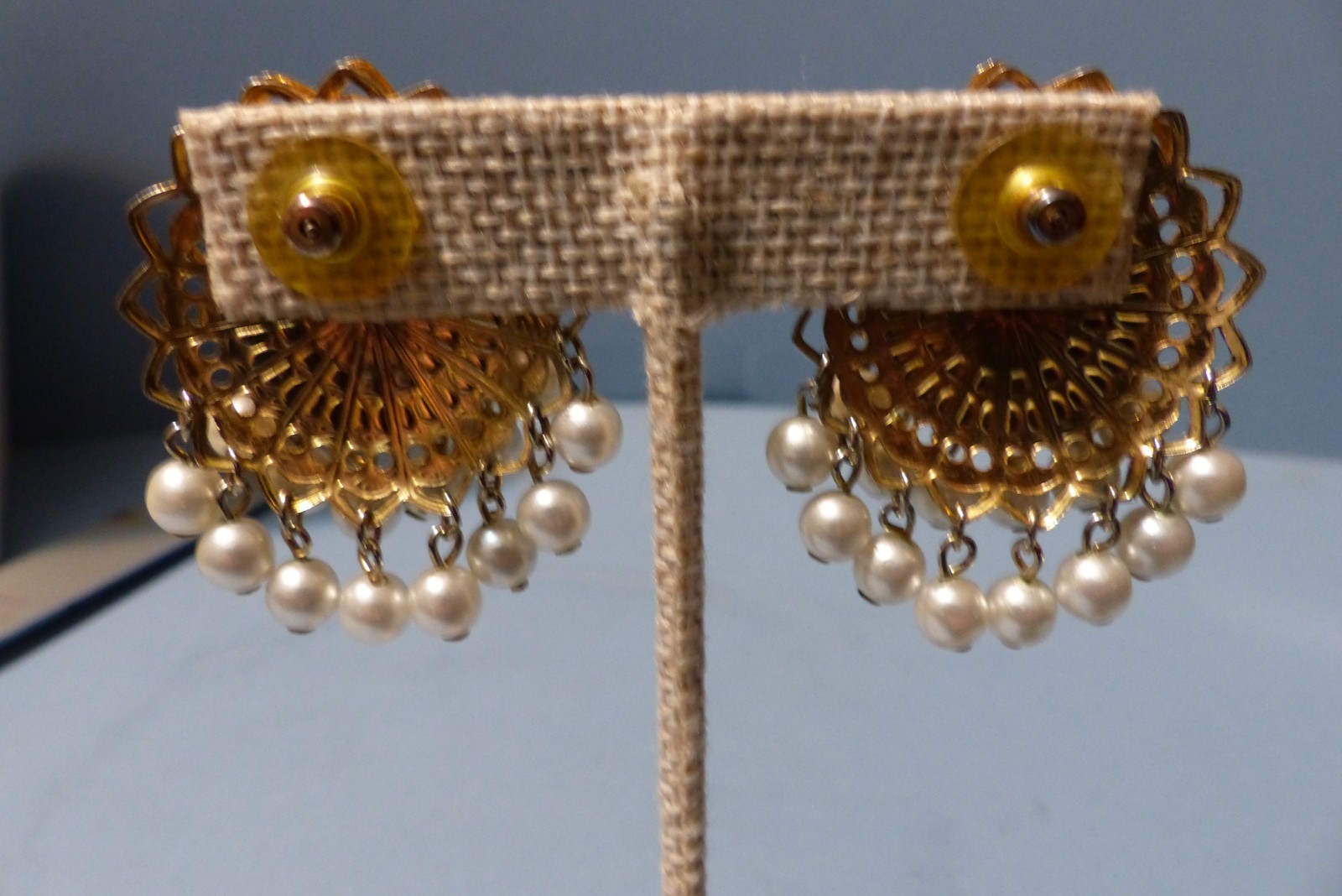 Vintage Goldtone Jhumka Faux Pearl Post Back Earings Traditional Indian