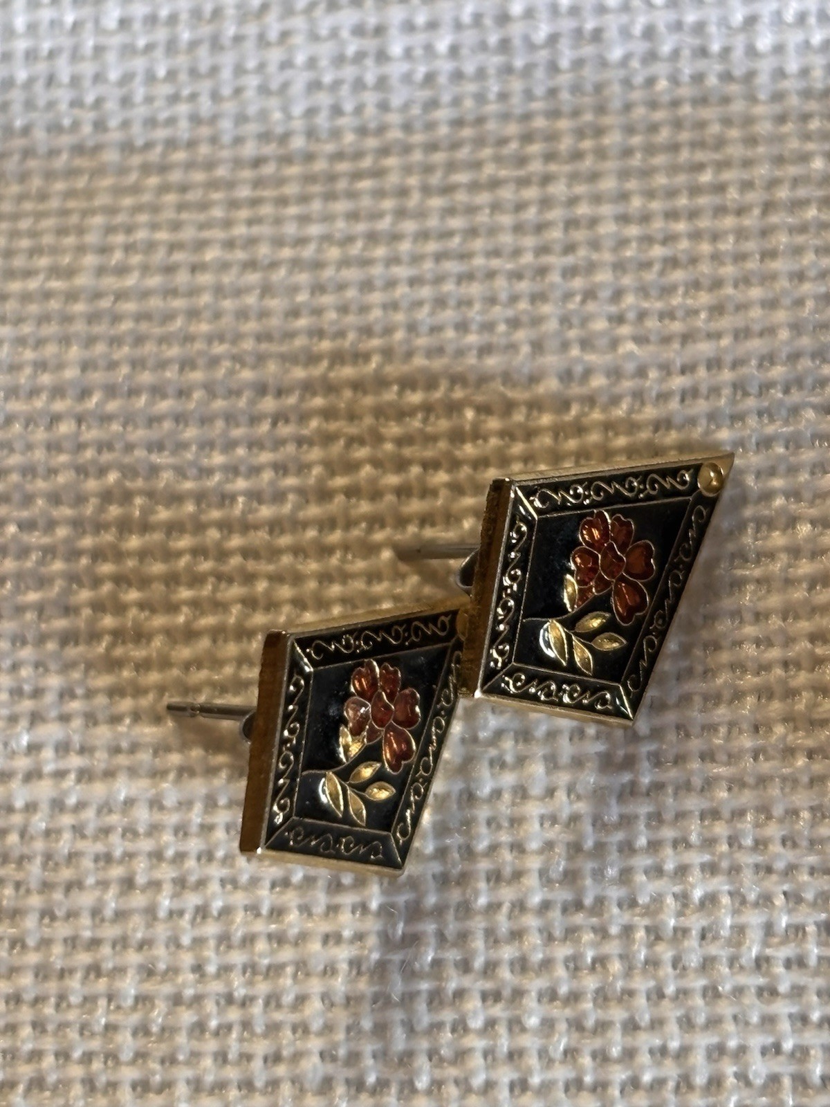 Vintage Avon + Costume Jewelry Post Earrings Lot of 5 Pairs Gold Tone Cloisonne