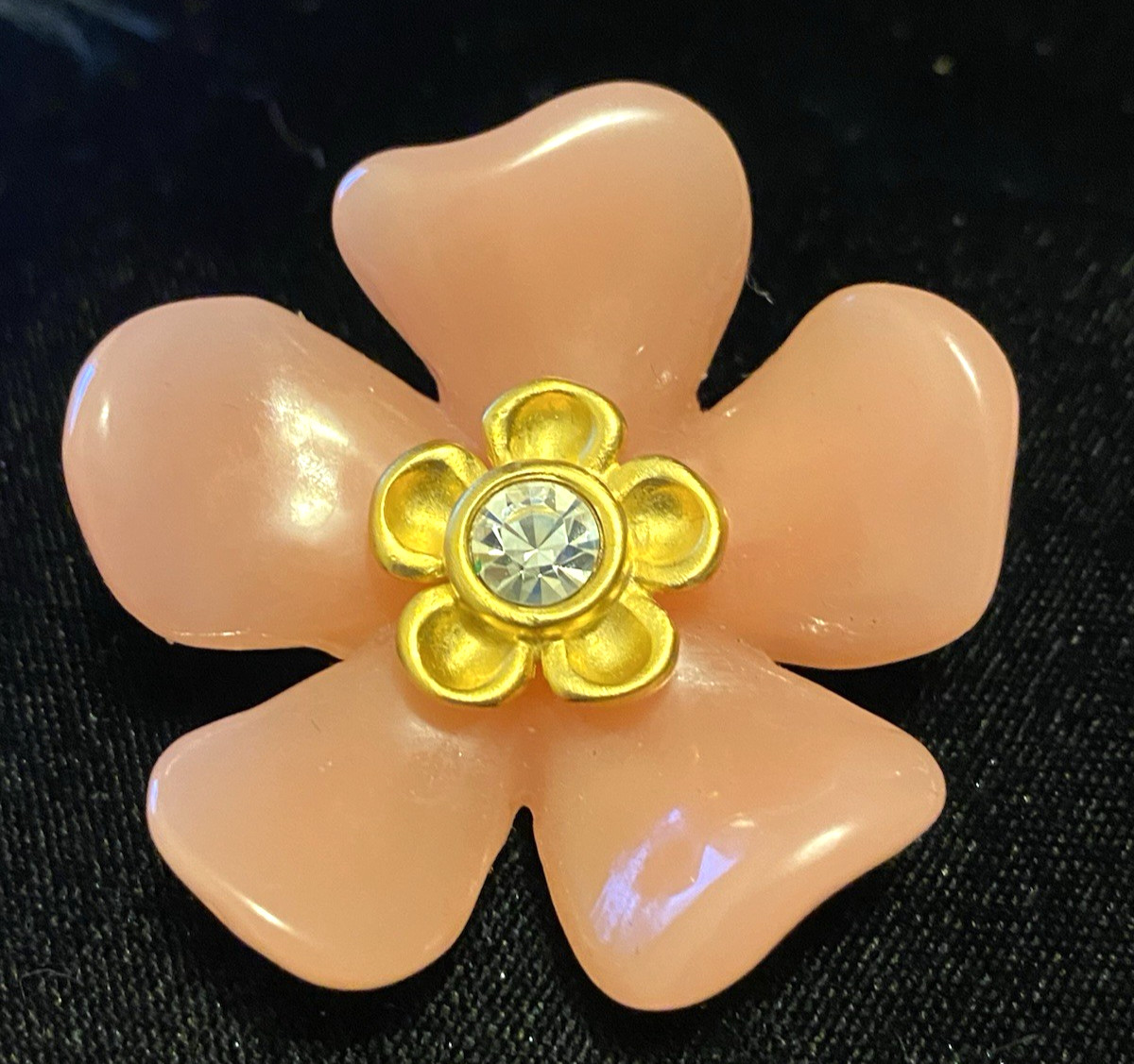 Vintage Givenchy Flower Brooch Pink Petals and Gold Tone Rhinestone Center Pin