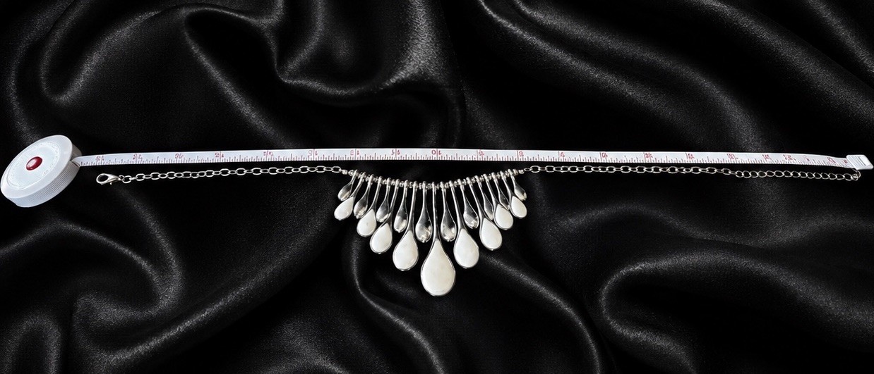 18” Silver Tone & White Teardrop Dangle Bib Necklace, Whitehall Box