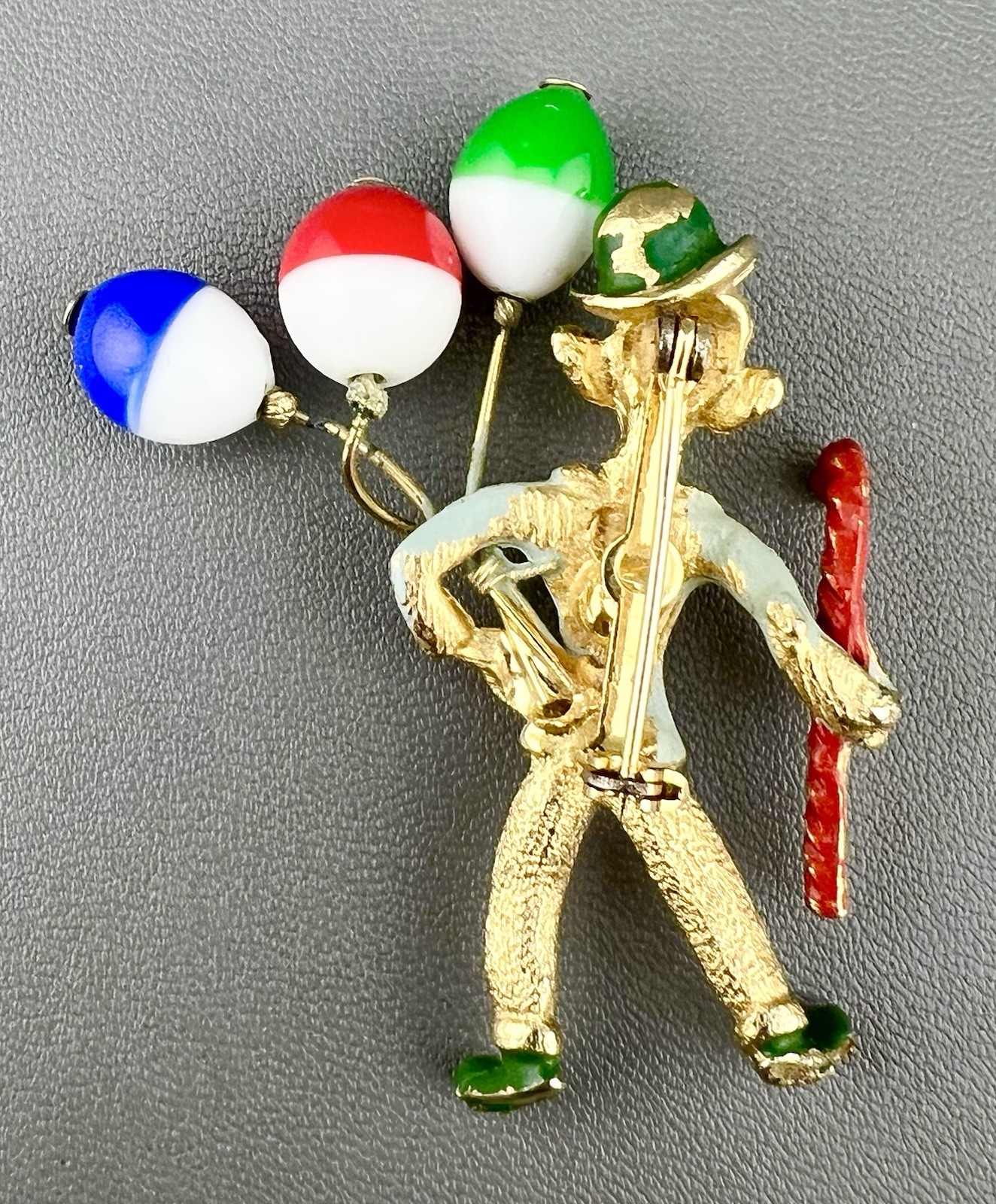 Vintage Kinetic Brooch Balloon Seller Spinning Plastic Enamel Figural Hobo