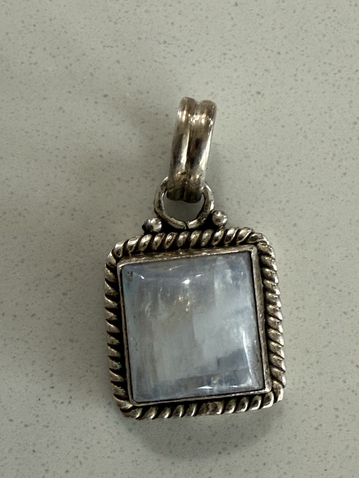 VINTAGE STERLING SILVER IRIDESCENT MOONSTONE .75” SQUARE PENDANT 925