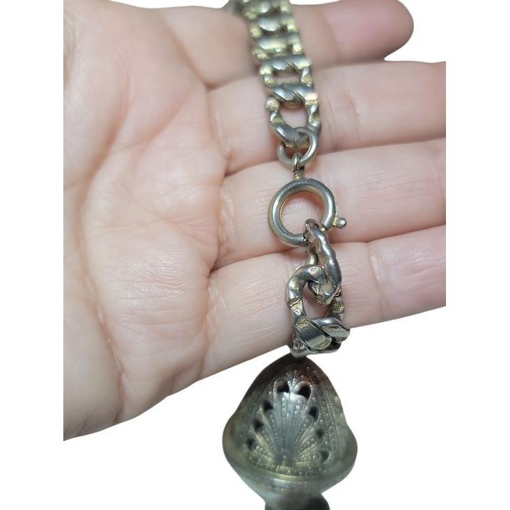Vintage Silver Tone Chain Bracelet Filigree Tassel Charm Statement Bracelet 6