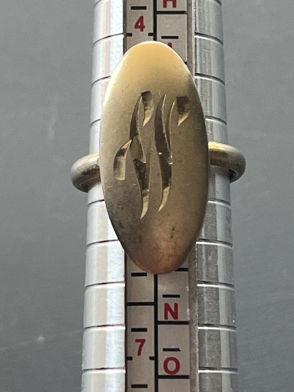 Vintage Monogram Signet Oval Yellow Gold Plated Ring Size 6 Adjustable Band