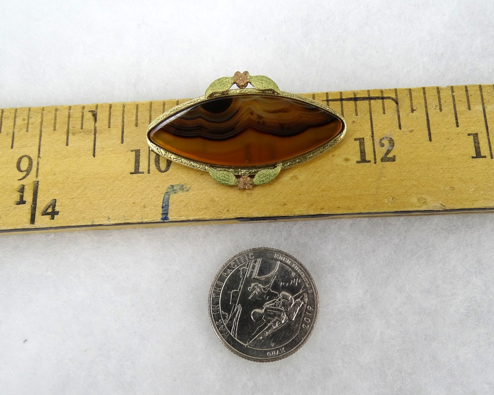 Vintage Banded Agate Brooch, Gold-tone Setting, Elongated Oval