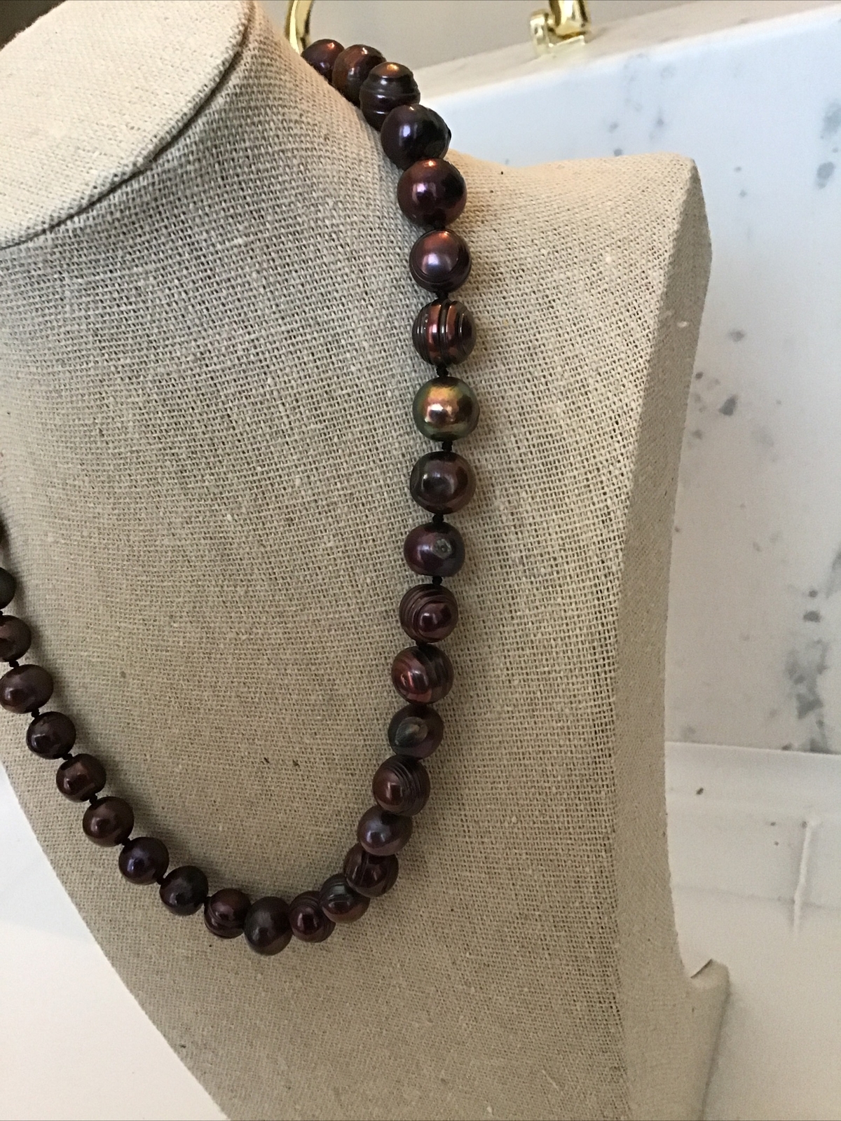 17″ Strand Copper Purplish Cultured Pearls Clasp Necklace 6.4-7.2MM 40 Pearls