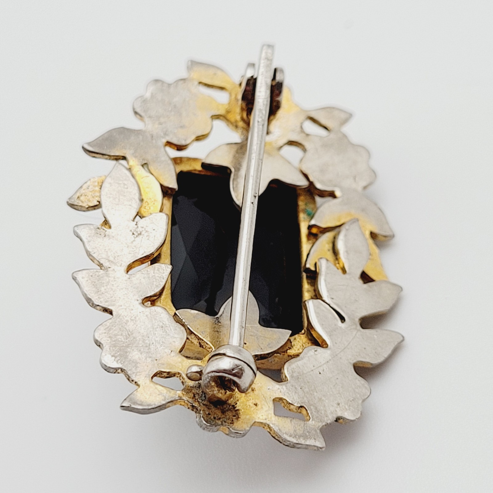 Nouveau Peking Glass Floral Victorian Mourning Brooch Style 1930s Vintage Brooch