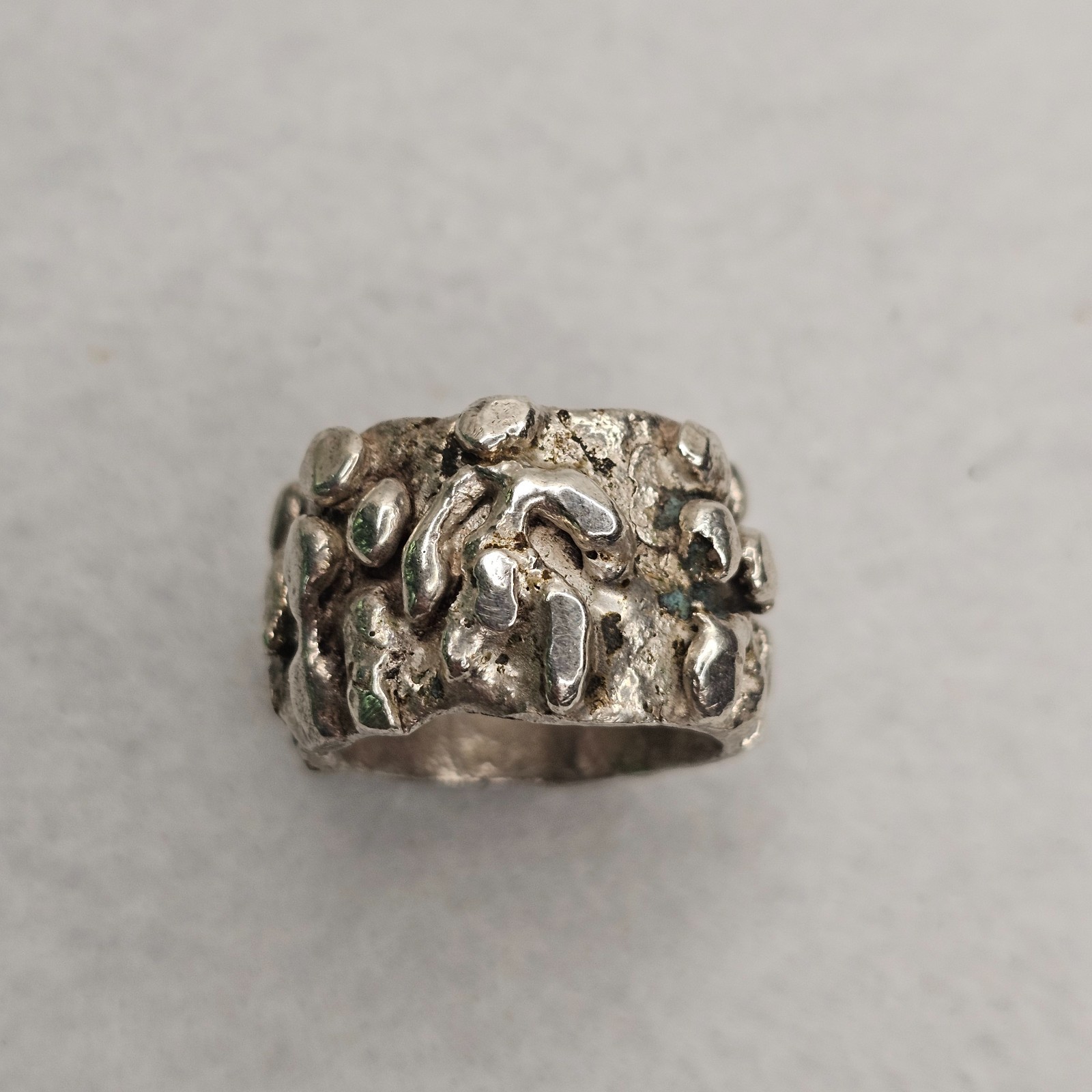Vintage Brutalist Sterling Silver Abstract Figural Wide Band Ring Size 10 26.85g