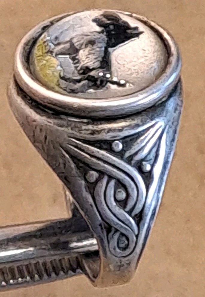 VINTAGE Sterling Silver CELTIC Art Glass SCOTTY DOG Bypass Wrap Ring 8.25 NICE