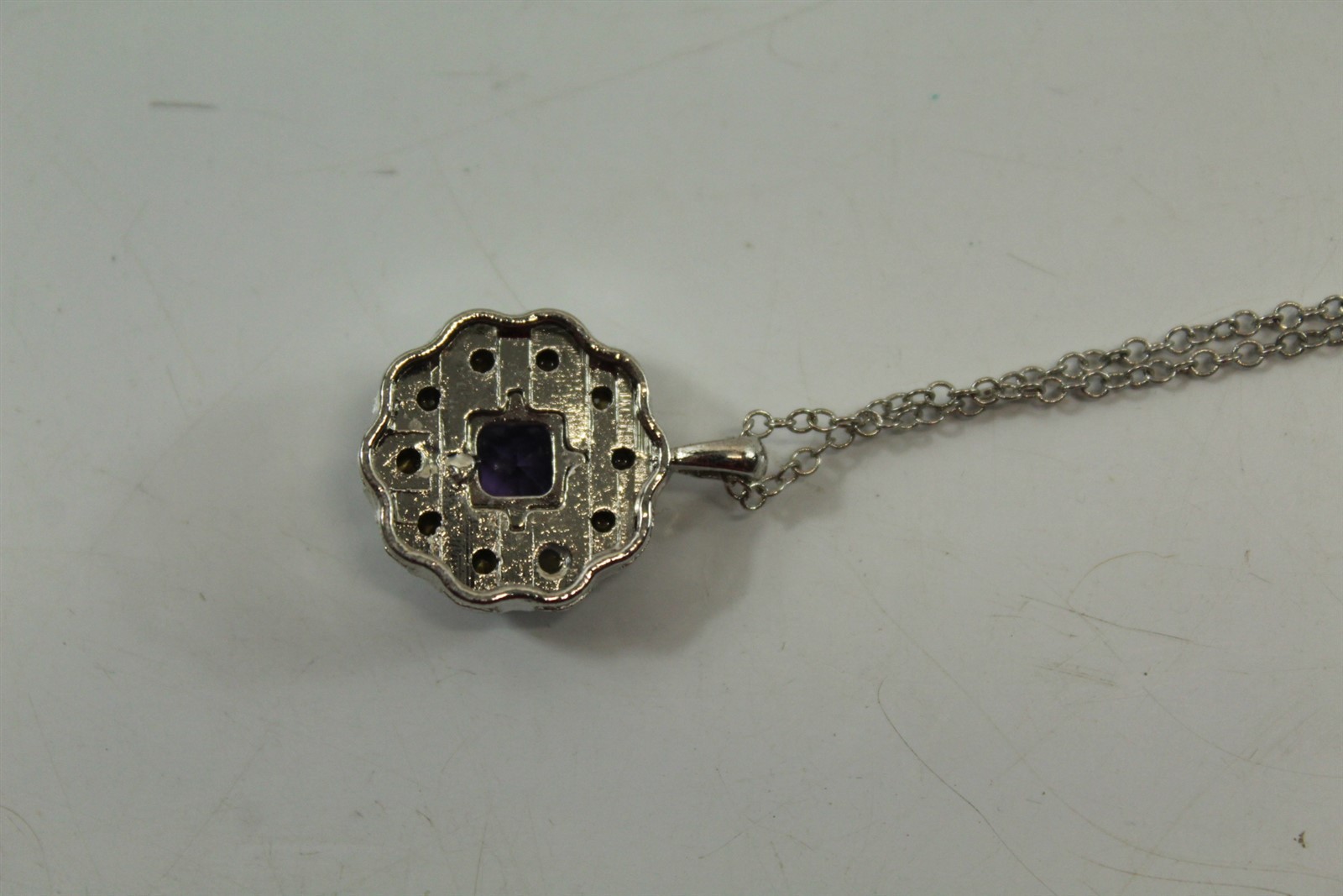Vintage Amethyst Stone Pendant Necklace Silver-tone Alloy With Adjustable Chain