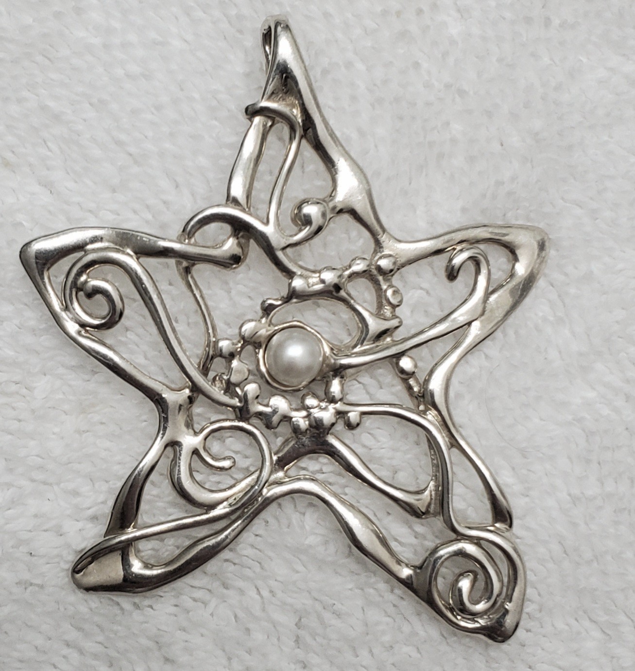 HAGIT GORALI Sterling Vintage Israel Pearl Star Pendant W Chain
