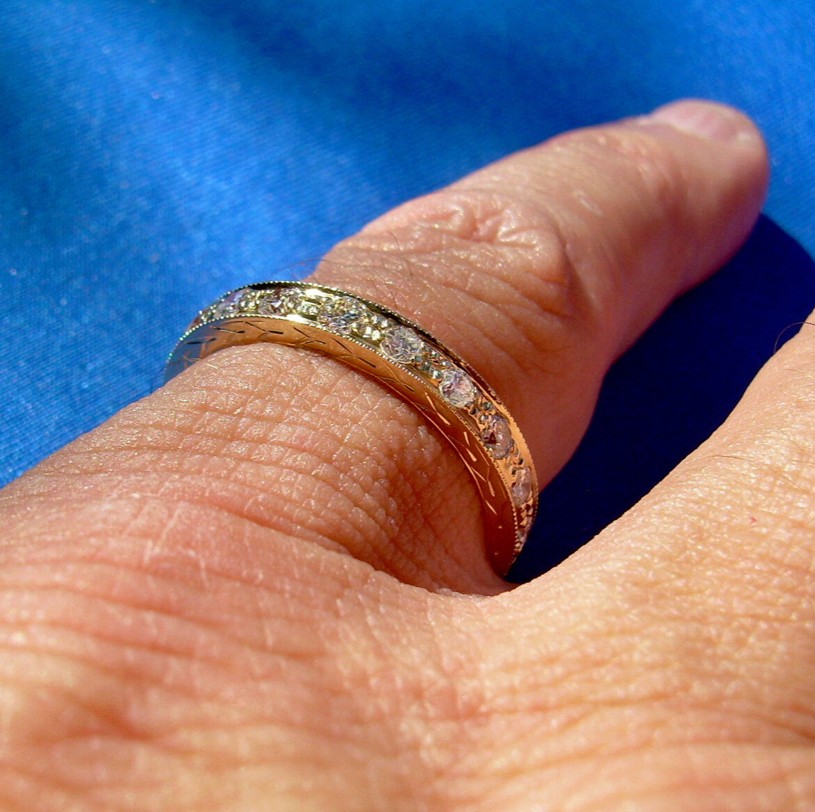 ORIGINAL EARTH MINED DIAMOND Deco Wedding Band SOLID 14K GOLD Eternity Ring 9.5