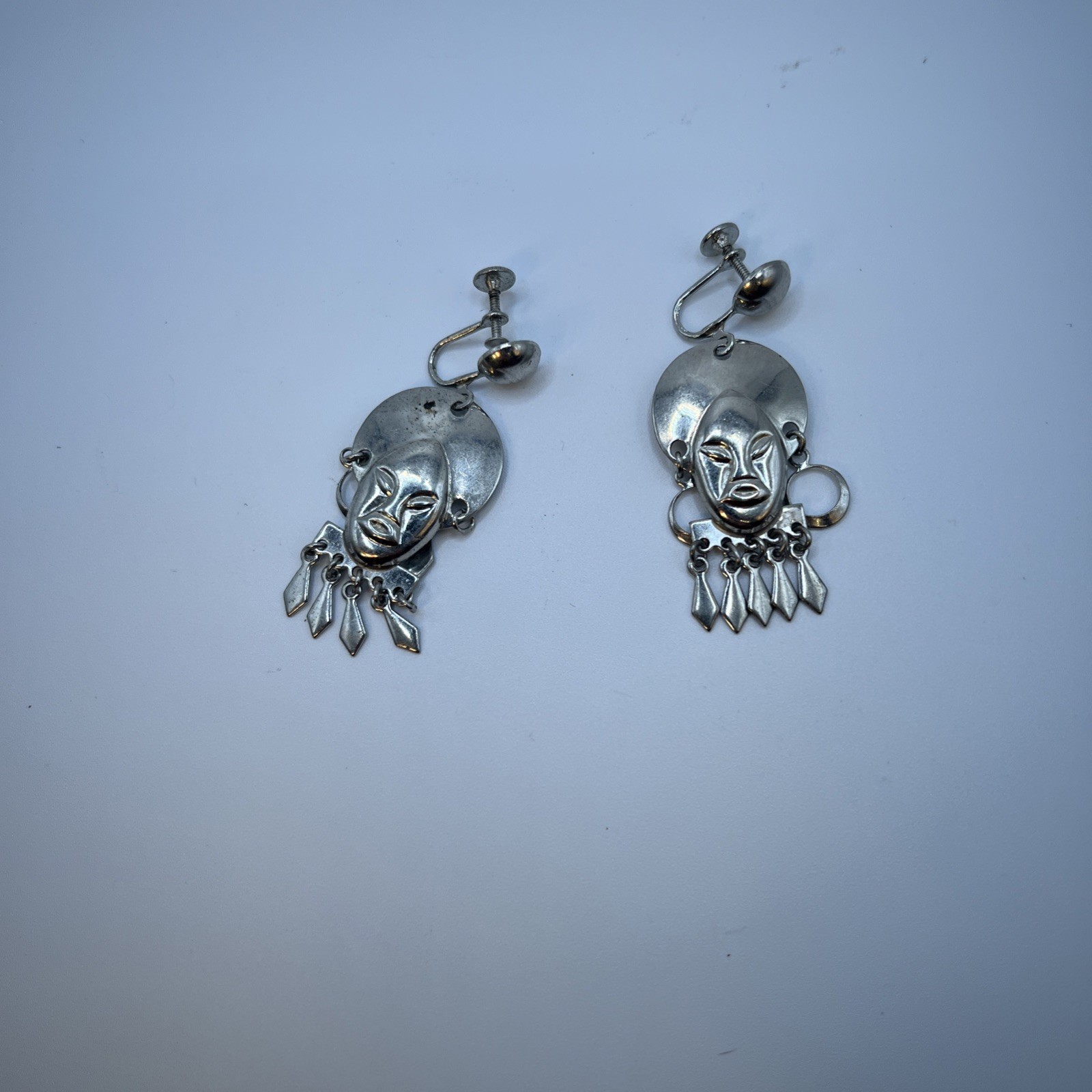 African Woman Statement, Vintage, Silver Jewelry Woman, 1960s Clip On Screw On