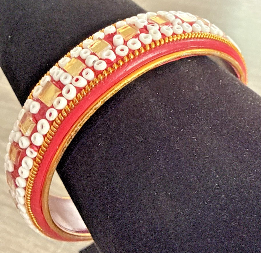 VTG Chinese Export Cloisonné Enamel Bracelet Lapis Red/Gold/White Approx. 2 1/2″