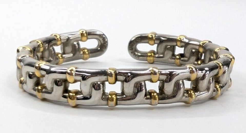 VTG Joan Rivers Gold Silver Tone Chain Link Flexible Cuff Bracelet 3/8″ Wide