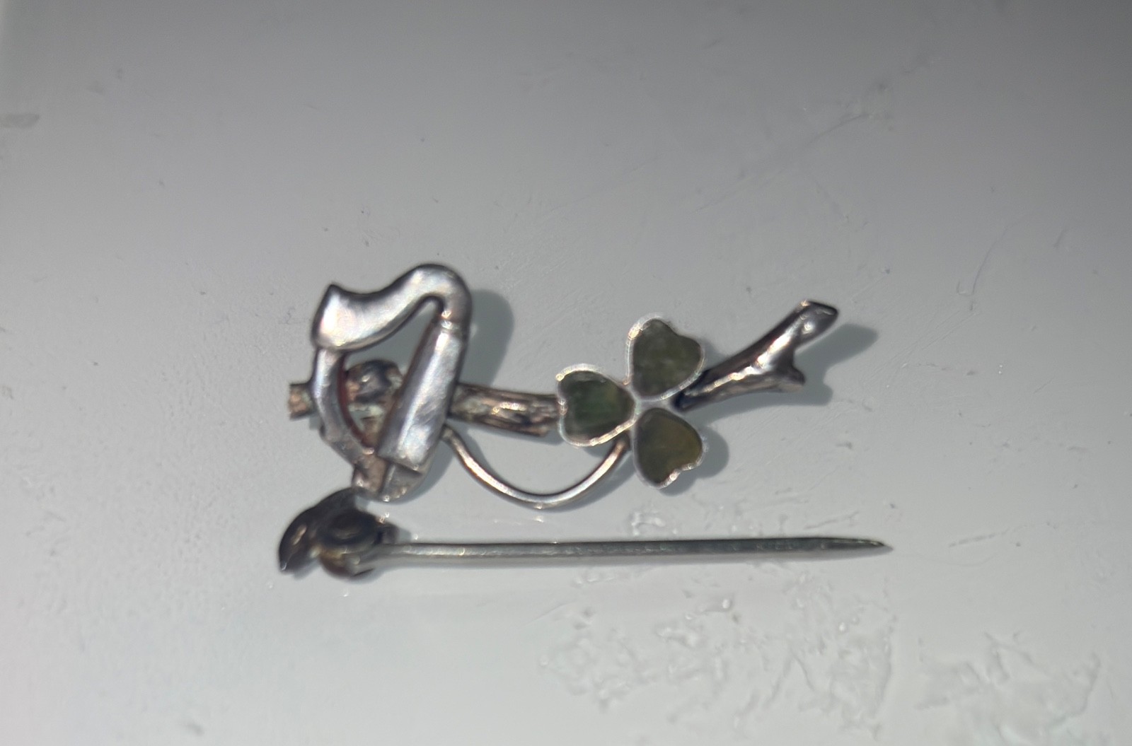 Antique Shamrock Brooch/Pin with Agate Leaves