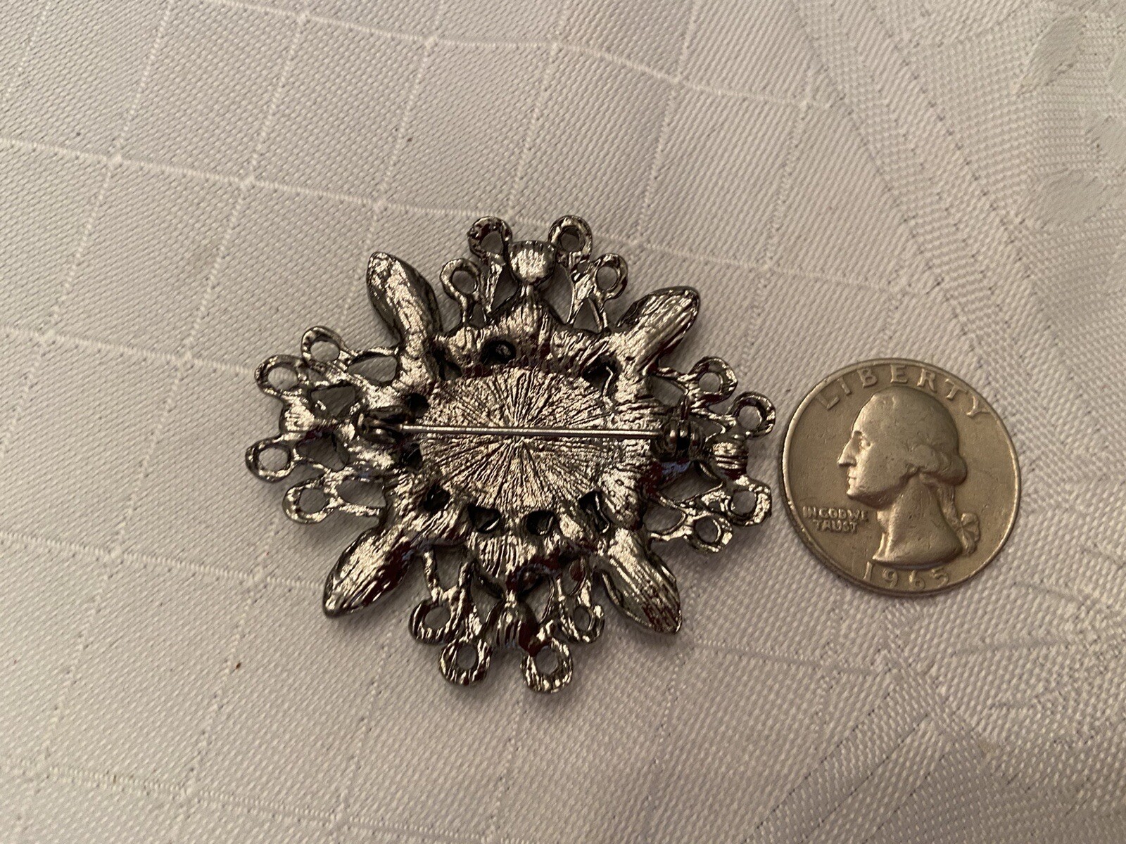 Vintage BEADED SILVERTONE BROOCH Faceted Jets and Black Stones