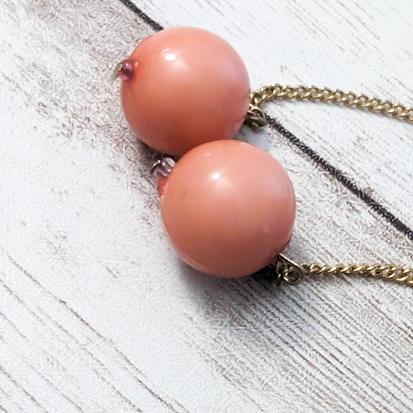 Vintage Earrings For Pierced Ears – Long Pink/Peach Faux Pearl Dangle