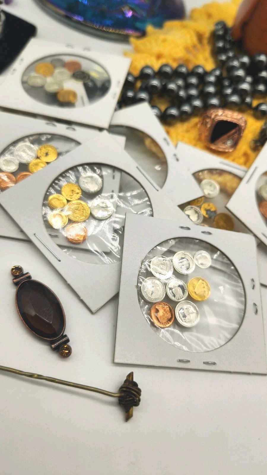 Estate Mixed Jewelry Lot + Mini Coins + Carnival Glass Bowl Unsearched Untested