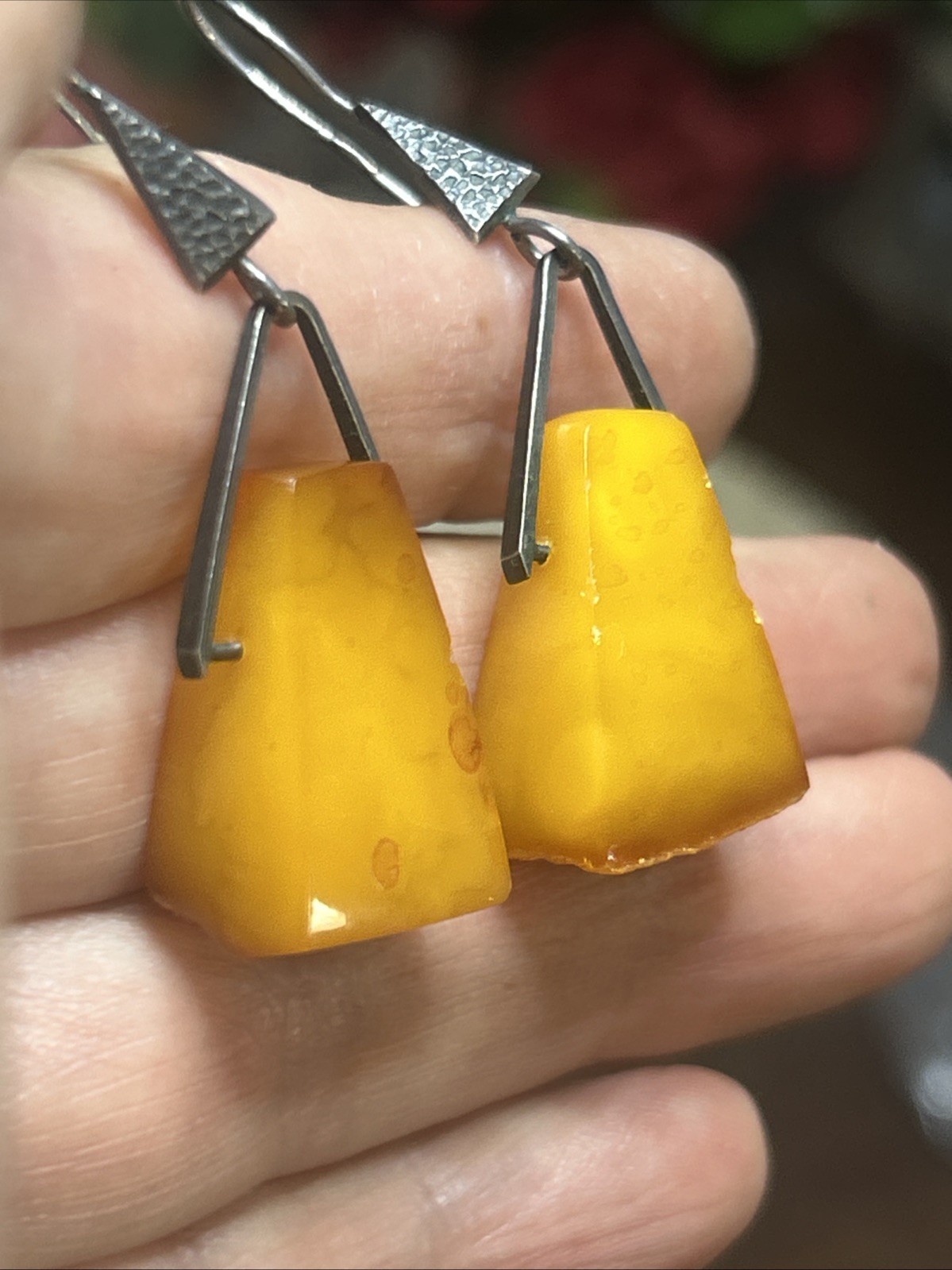 56. 925 Sterling Baltic Honey Amber Dangle Hook 2″ Earrings, 20+” Necklace Set